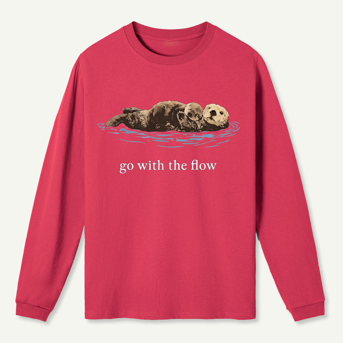 Go With The Flow Sea Otter Wildlife Nature Long Sleeve T-Shirt