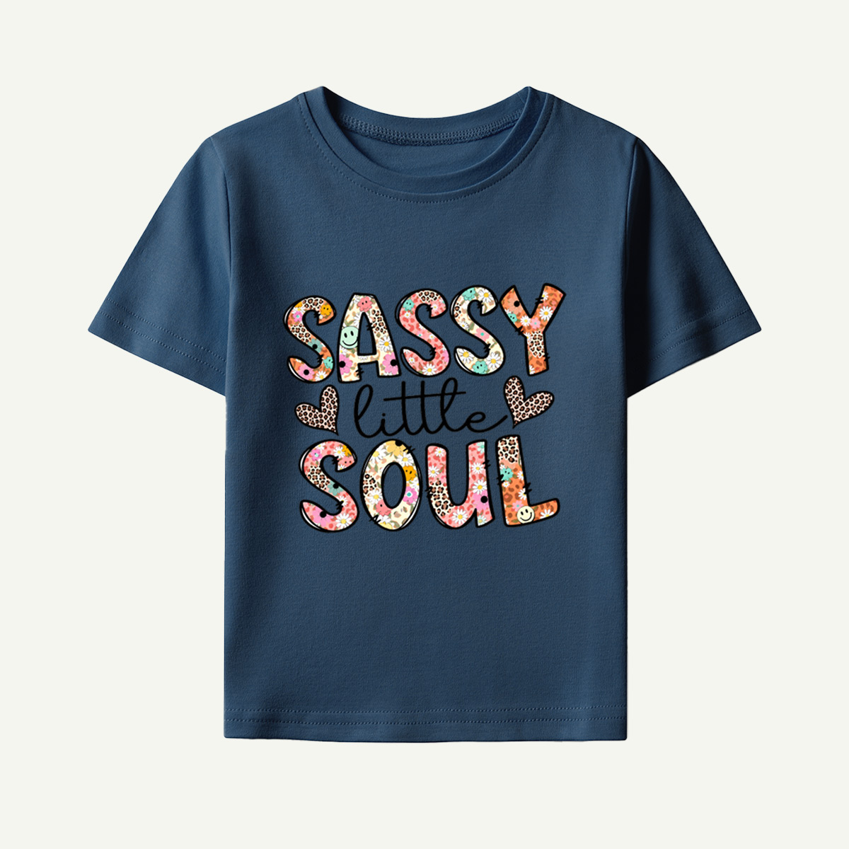 Sassy Little Soul Floral Leopard Typography Kids T-Shirt
