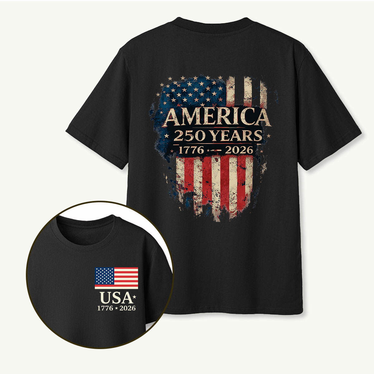 America 250 Years 1776‑2026 Distressed Flag Shield T‑Shirt