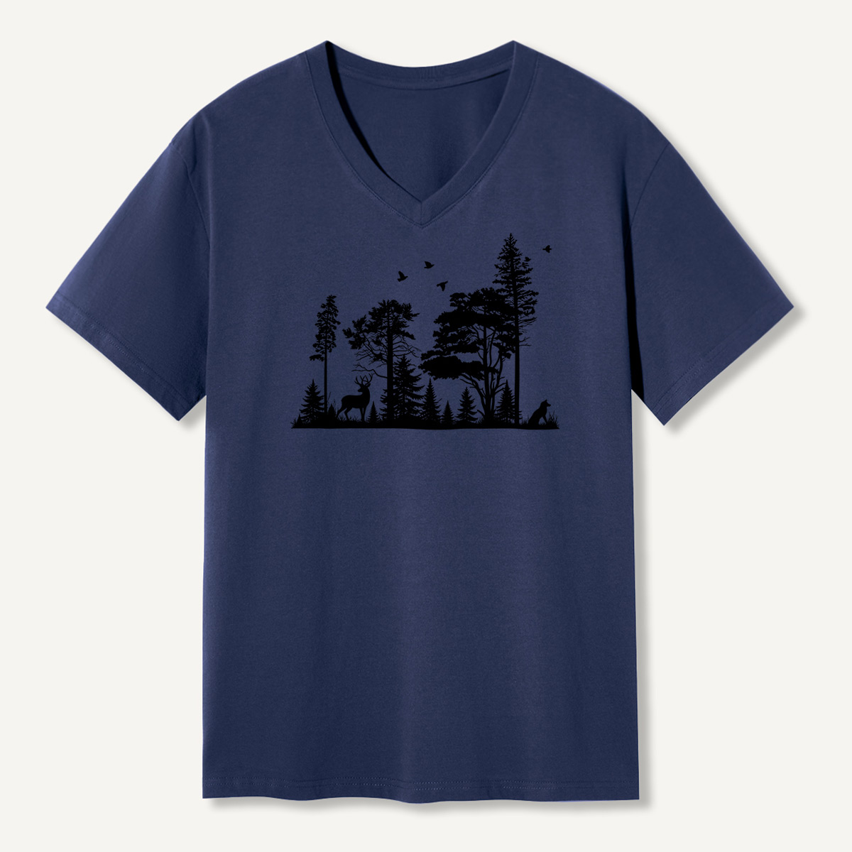 Vintage Rabbit Deer And Bird Sketch Set V-neck T-Shirt