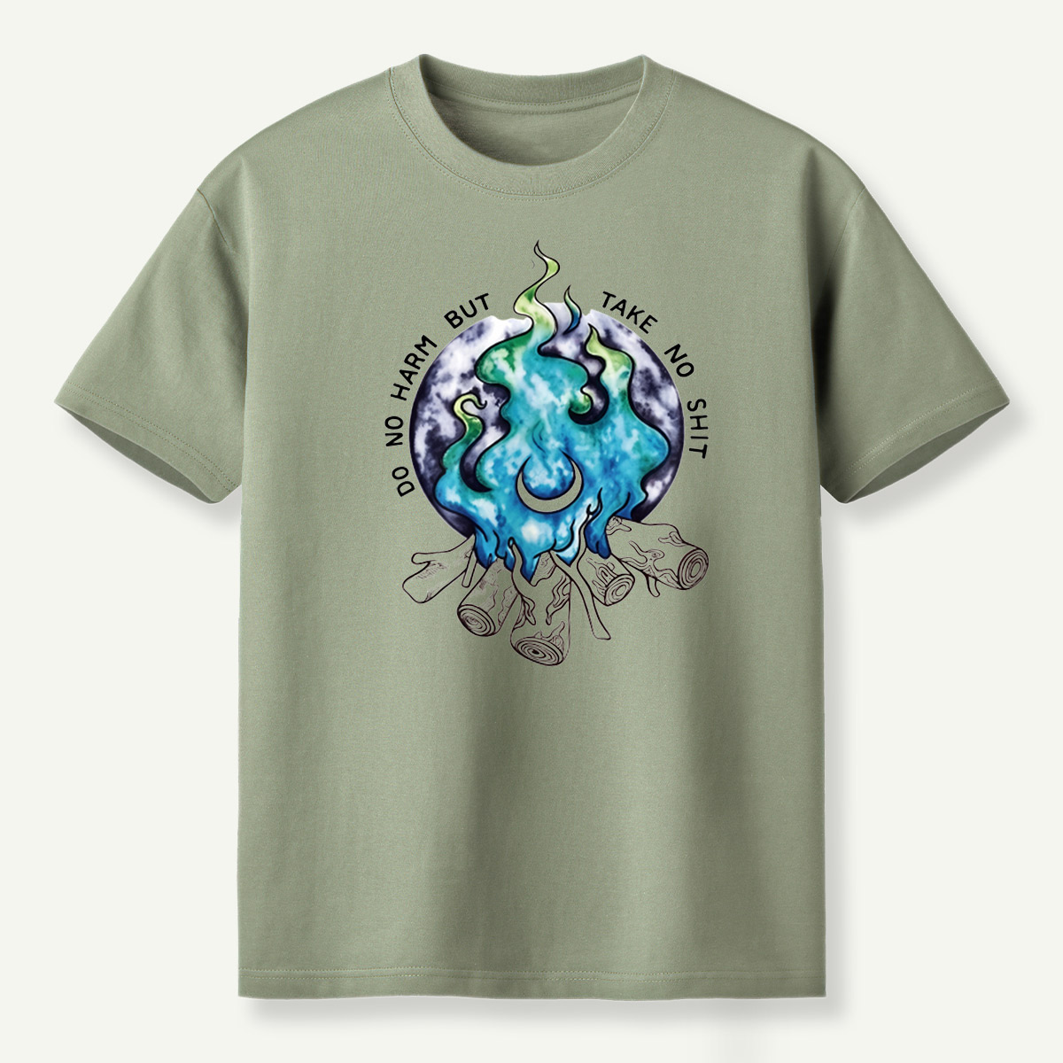 Do No Harm But Take No Shit Moon Flame Campfire T-Shirt