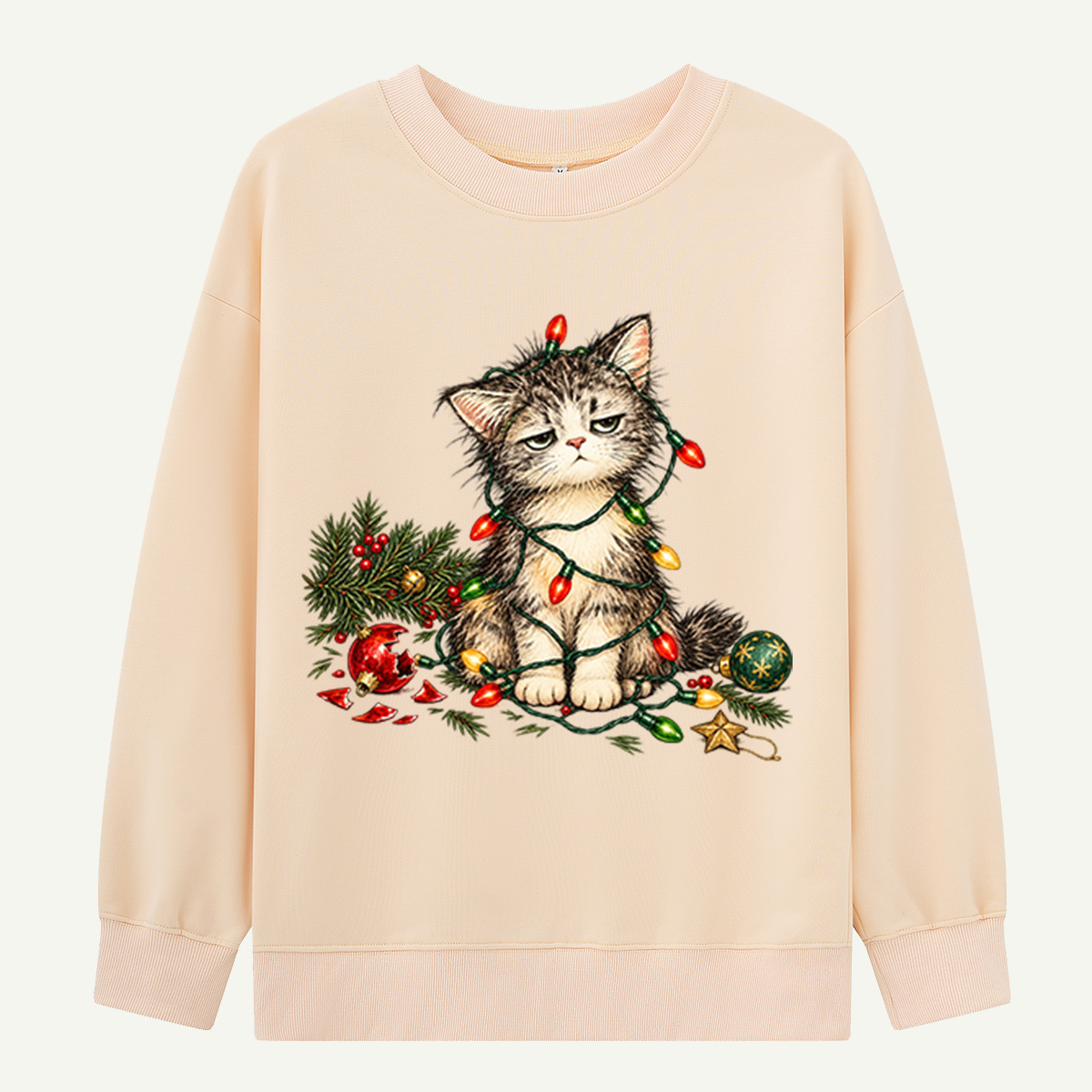 Grumpy Christmas Kitten Tangled In Holiday Lights Sweatshirts