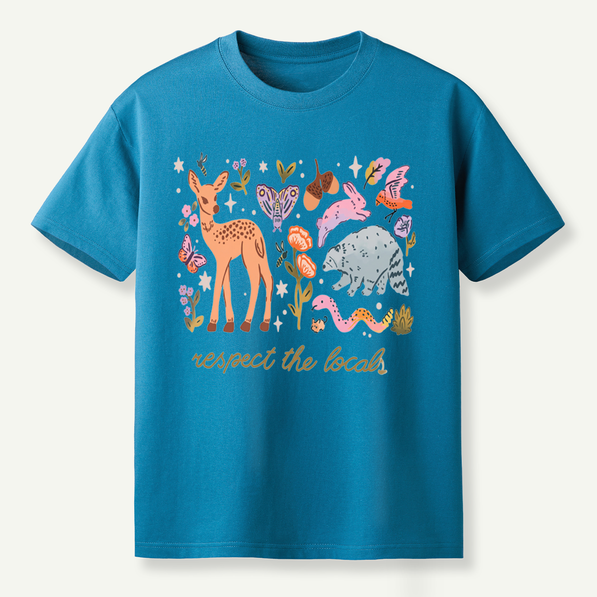 espect The Locals Woodland Wildlife Deer Rabbit Raccoon And Butterfly T-Shirt