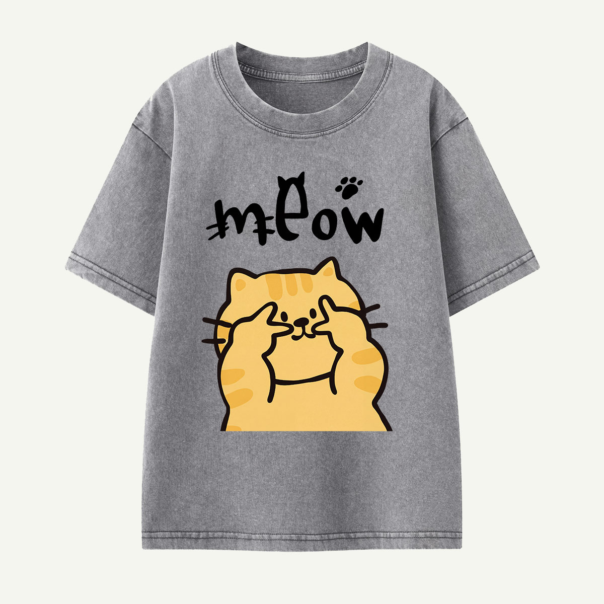 Meow Peekaboo Cat Kids Washed T-Shirt