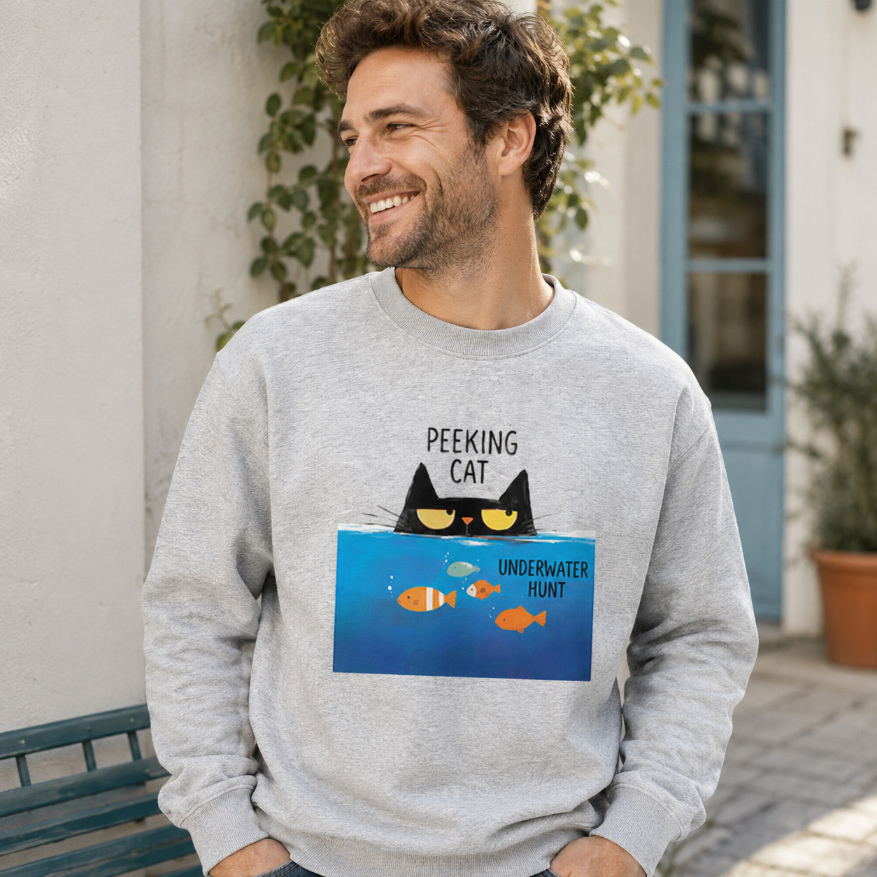 Peeking Cat Underwater Hunt Sweatshirts