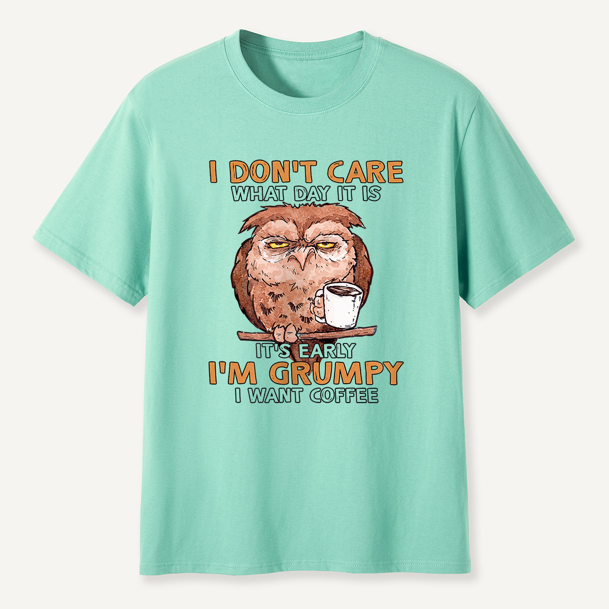 Grumpy Owl I Want Coffee Morning T-Shirt