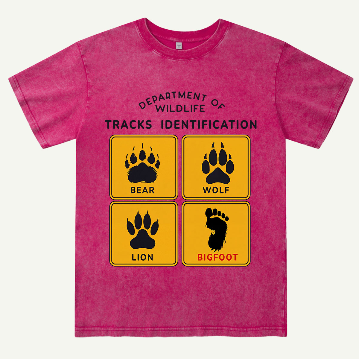  Department of Wildlife Tracks Identification Bear Wolf Lion Cryptids Washed T-Shirt