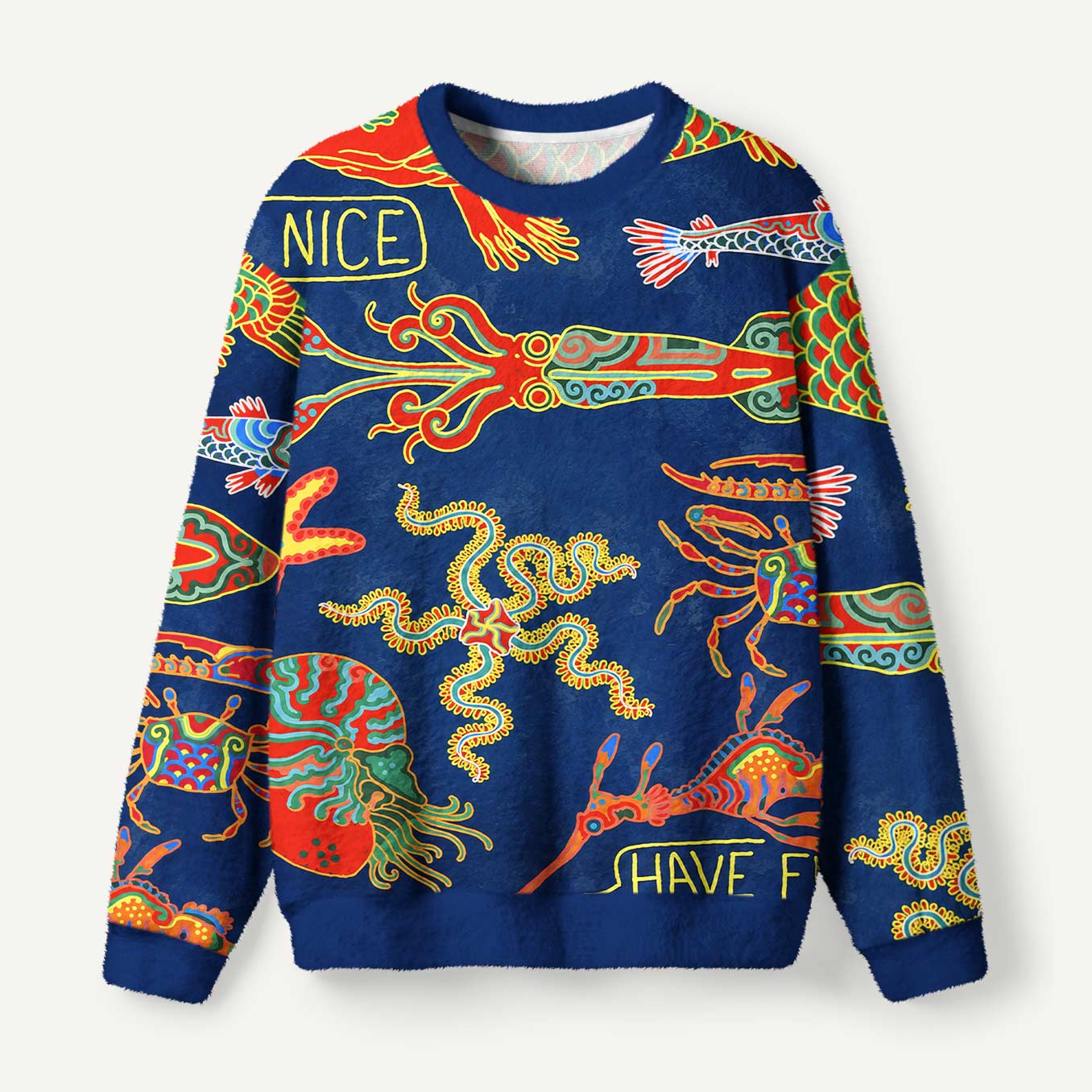 Colorful Tropical Nature Vibrant Blue And Orange Jungle Art Ugly Fuzzy Fleece Sweatshirt