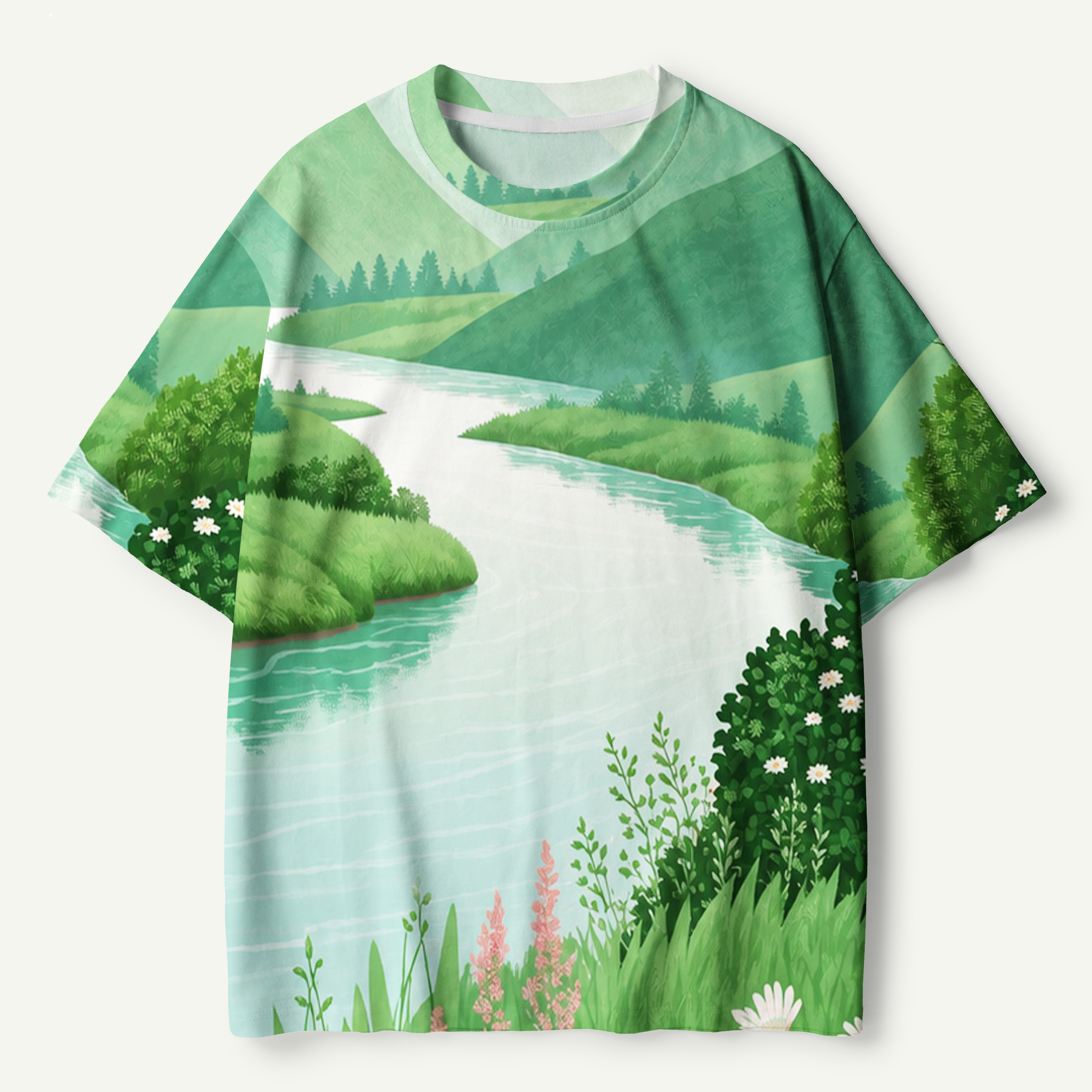 Wildflower River Valley Illustration Premium Pure Cotton Tee