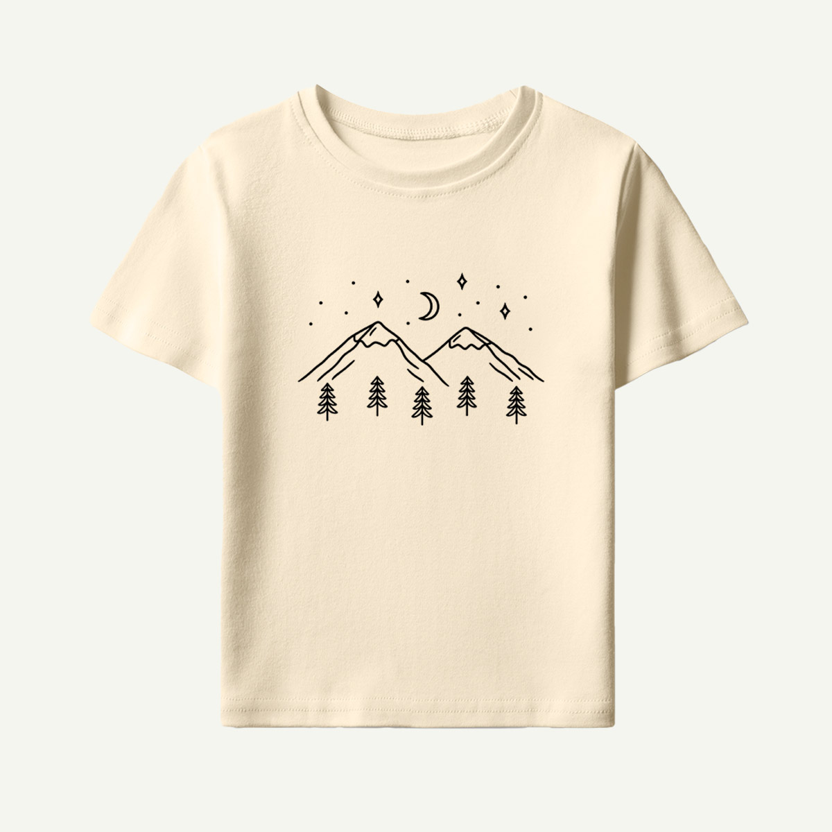 Starry Mountain Forest Line Art Kids T-Shirt