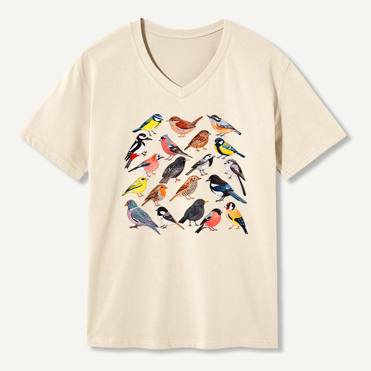 Colorful Garden Bird Watercolor Collection V-neck T-Shirt