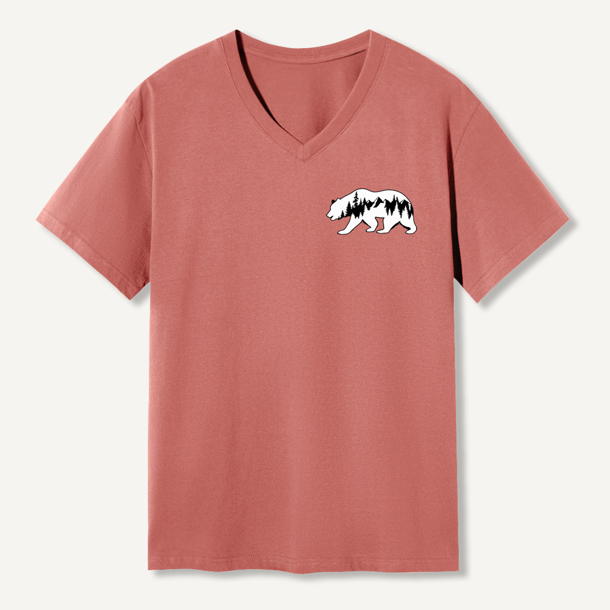 Minimal Forest Bear Silhouette V-neck T-Shirt