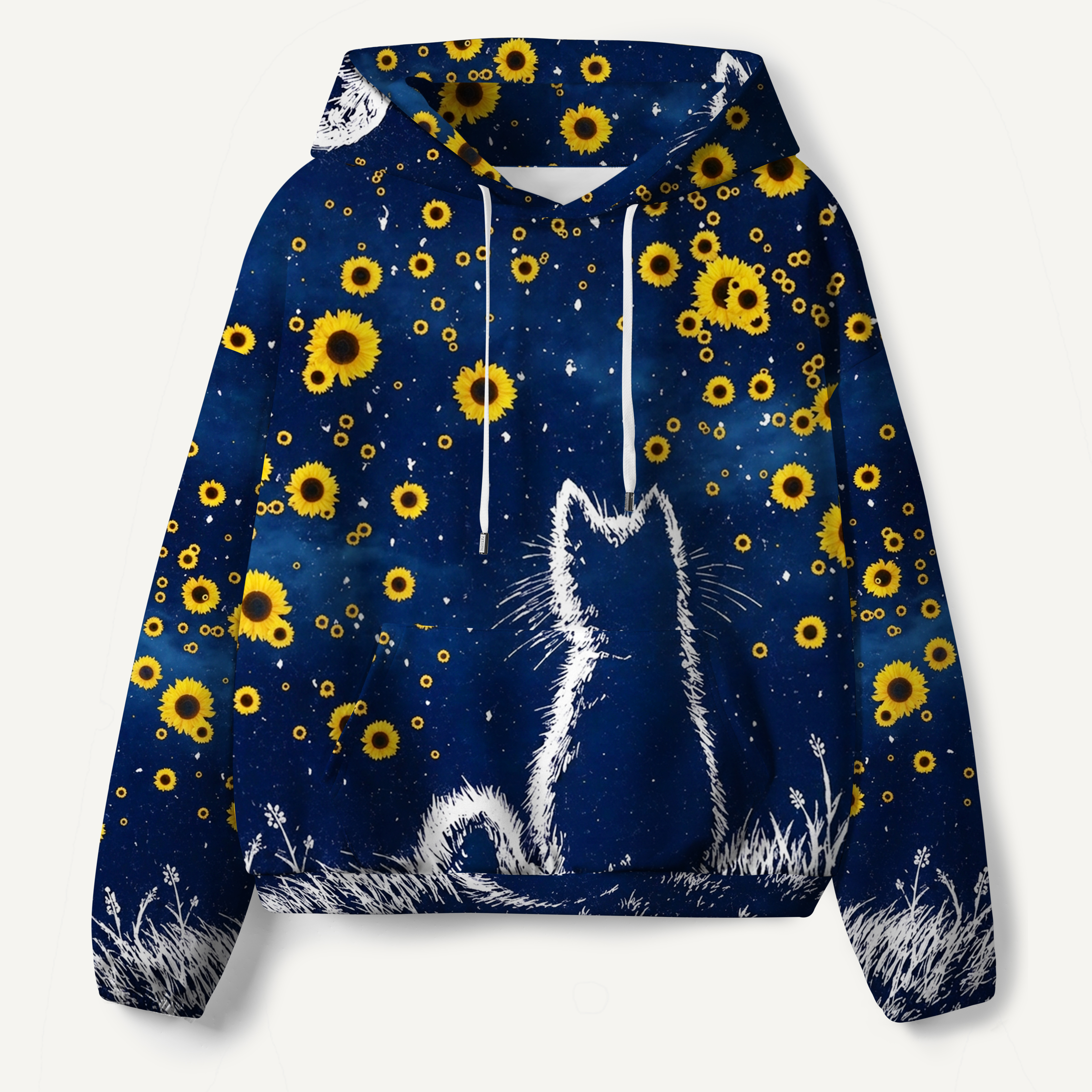 Cat Beneath The Crescent Moon All-over Printed Hoodie