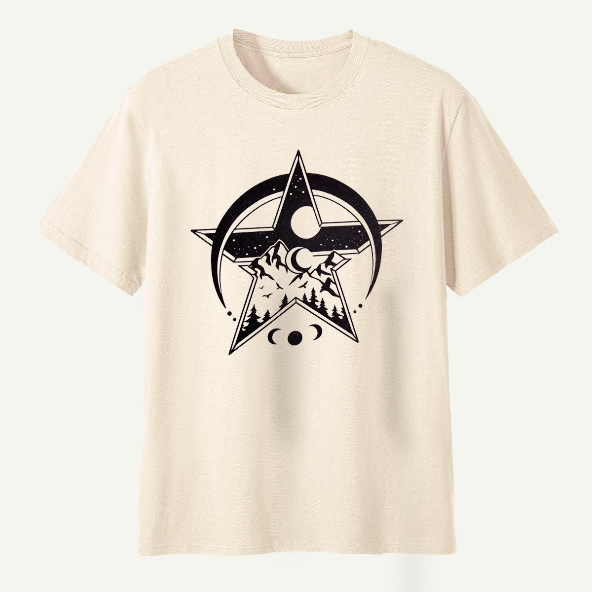 Geometric Star Mountain Moon Phase Celestial Emblem T-Shirt