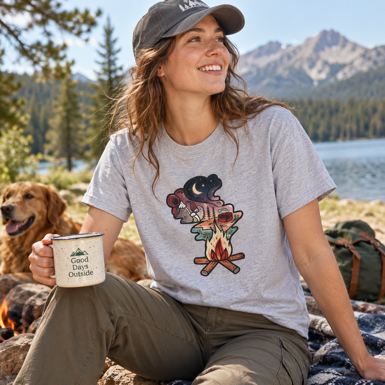 Campfire Adventure Patchwork T-Shirt