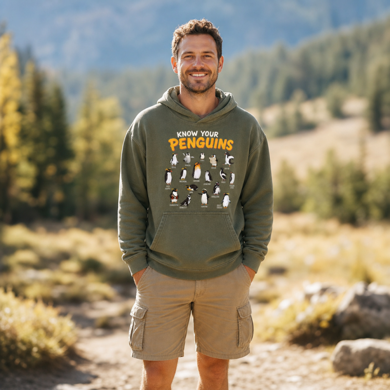 Know Your Penguins Penguin Species Washed Hoodie