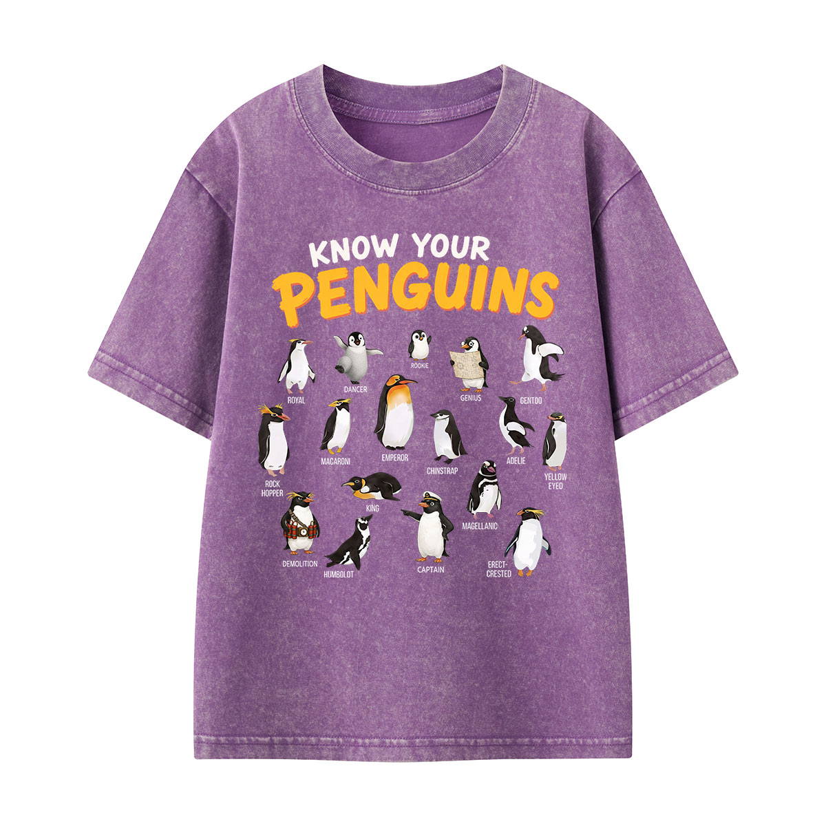 Know Your Penguins Penguin Species Kids Washed T-Shirt