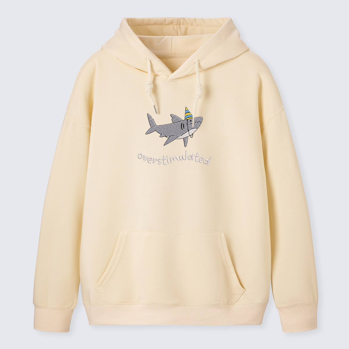 Overthinking Shark Embroidered Cotton Hoodie