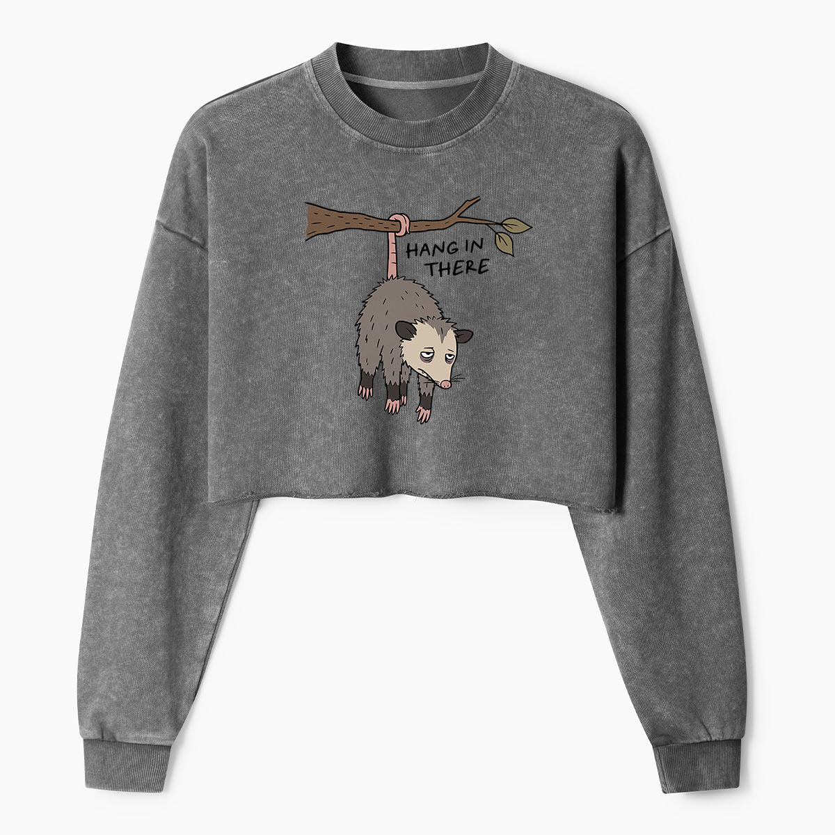 Born To Freak Hanging Opossum Women's Washed Cropped Sweatshirt
