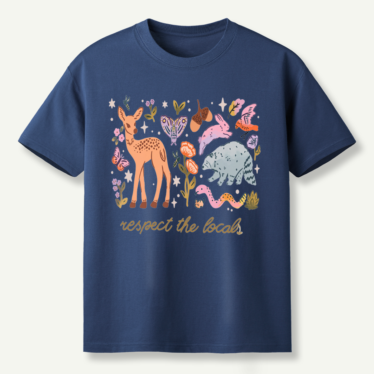 espect The Locals Woodland Wildlife Deer Rabbit Raccoon And Butterfly T-Shirt