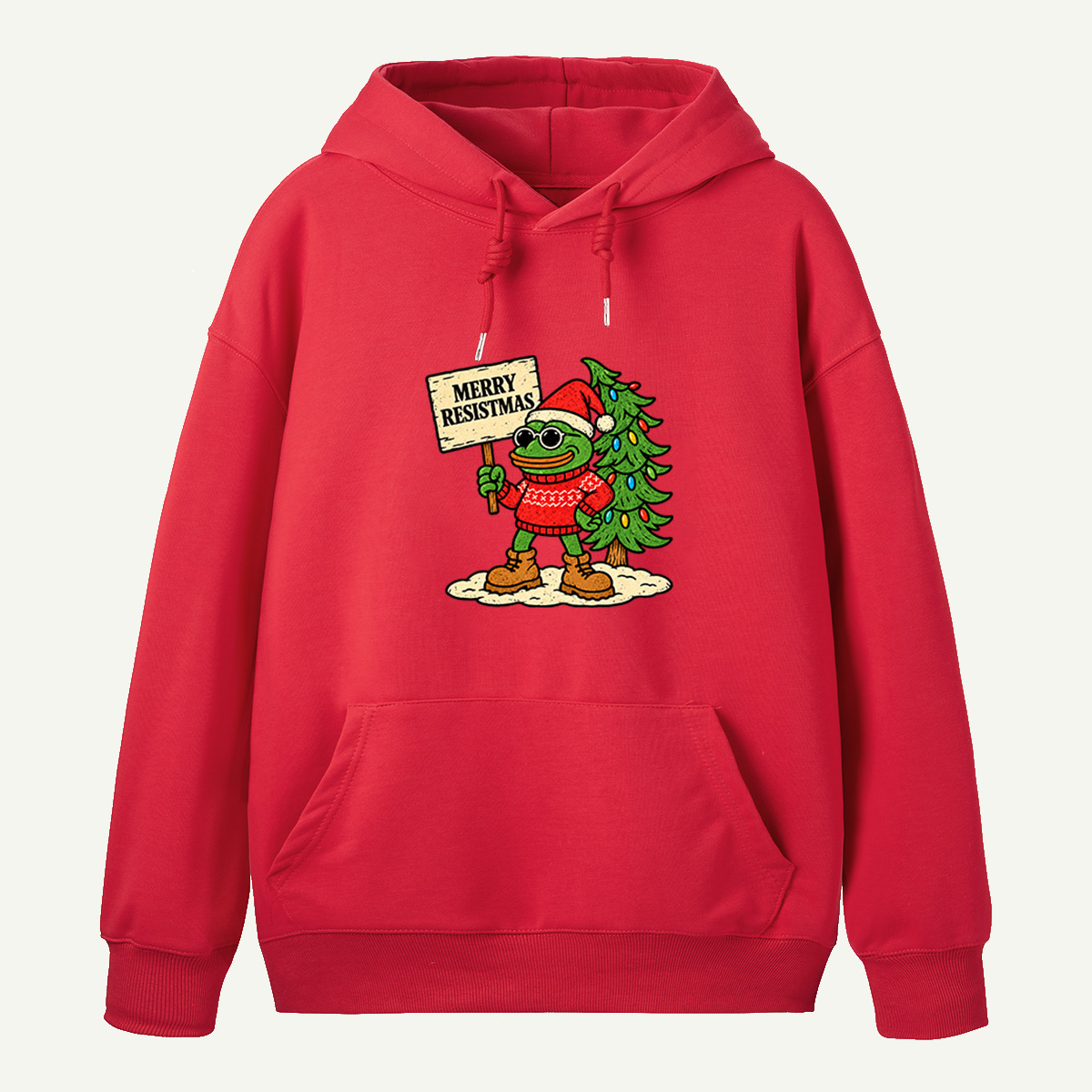 Merry Resistmas Christmas Frog Holding Resistance Sign Hoodie
