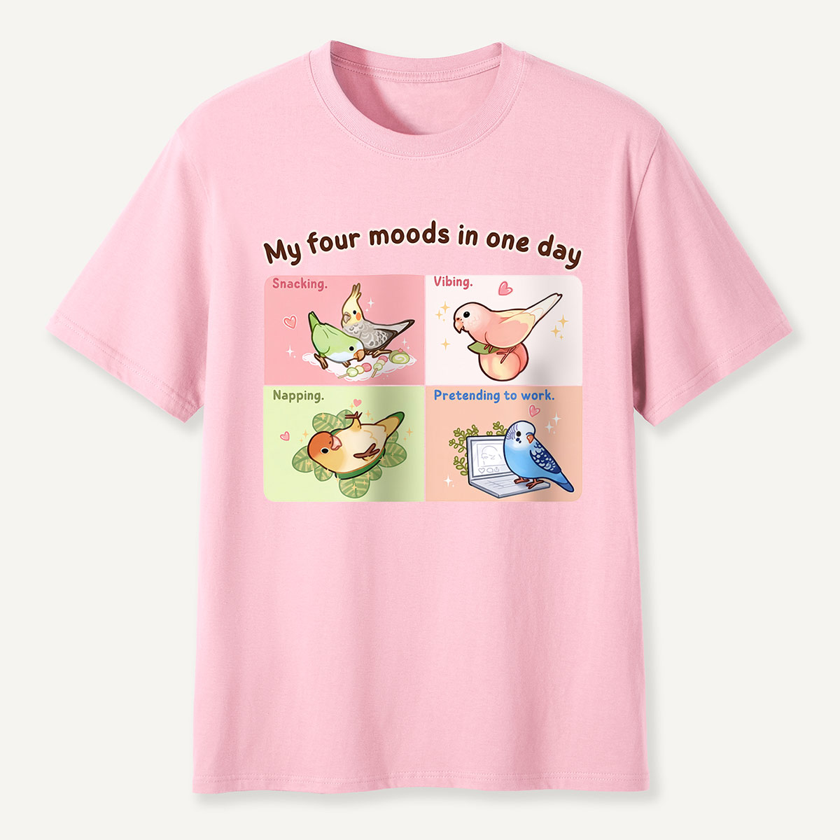My Four Moods in One Day Cute Bird Cartoon T-Shirt