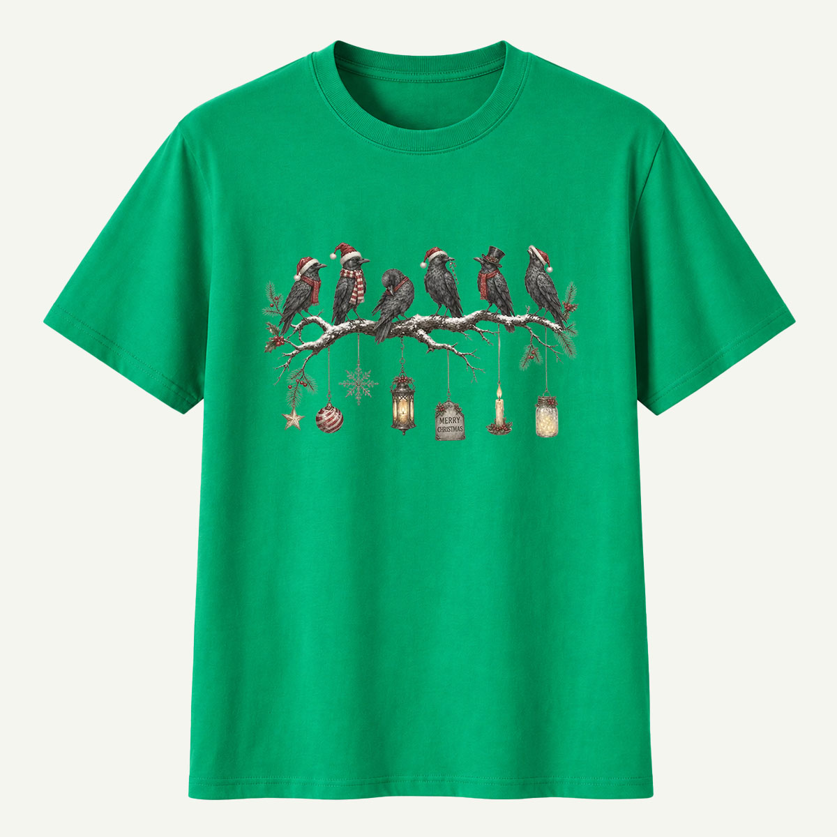 Christmas Ravens On Snowy Branch T-Shirt