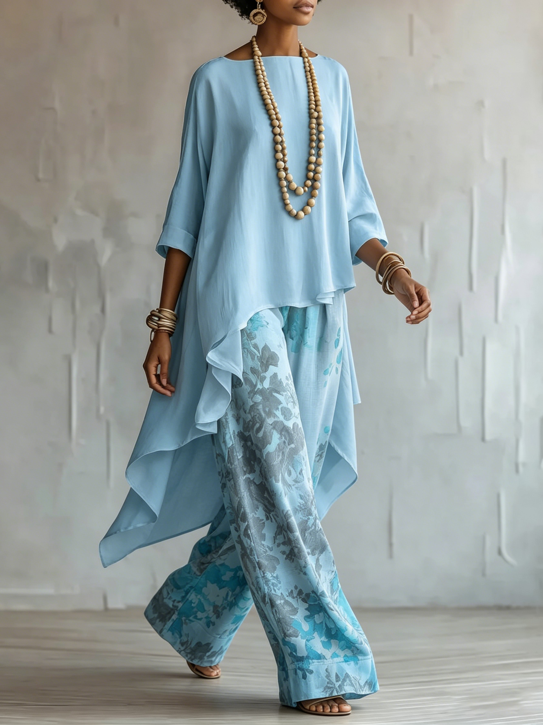 Elegant Artistic Floral Print Two-piece Set