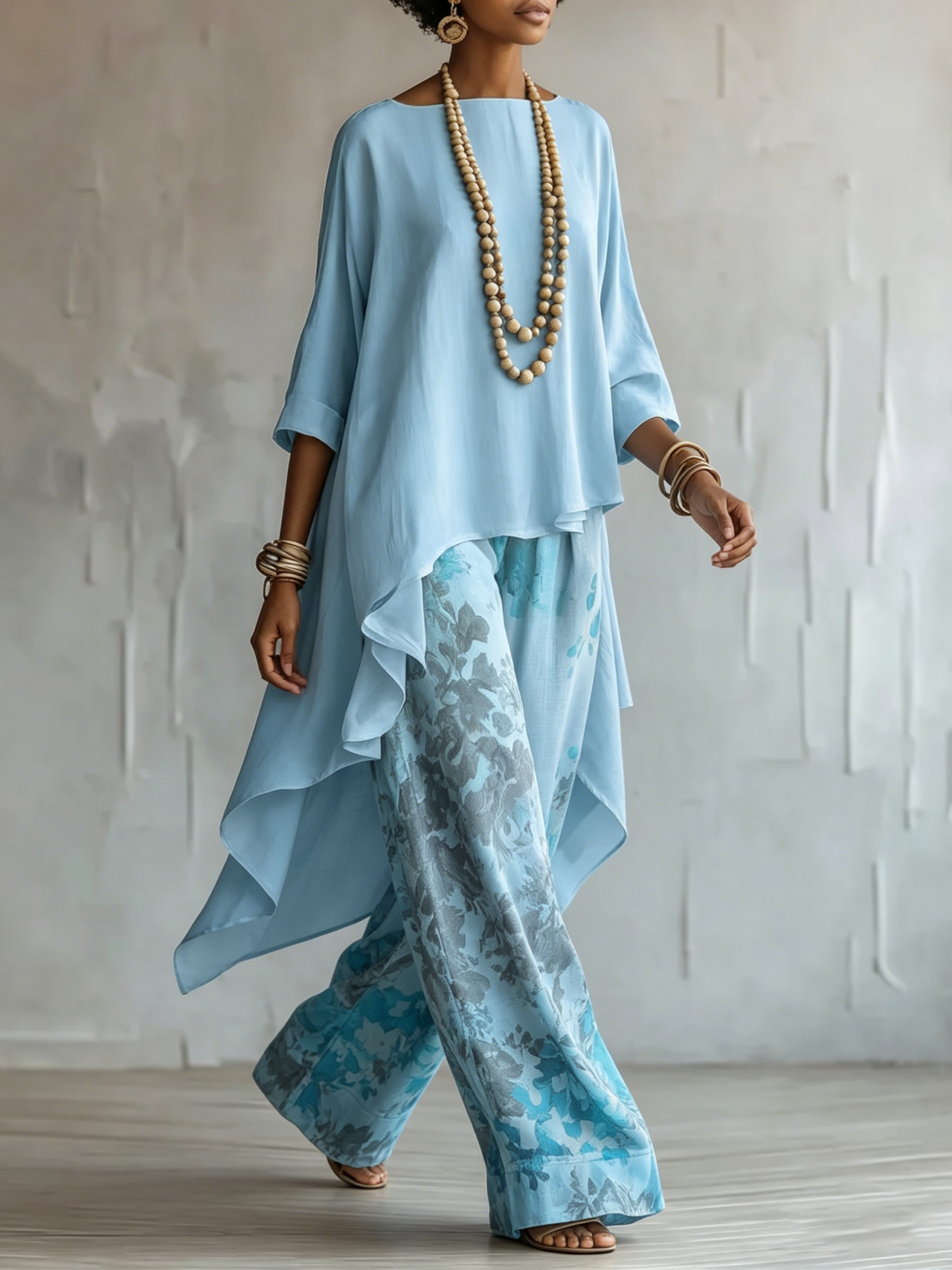 Elegant Artistic Floral Print Two-piece Set