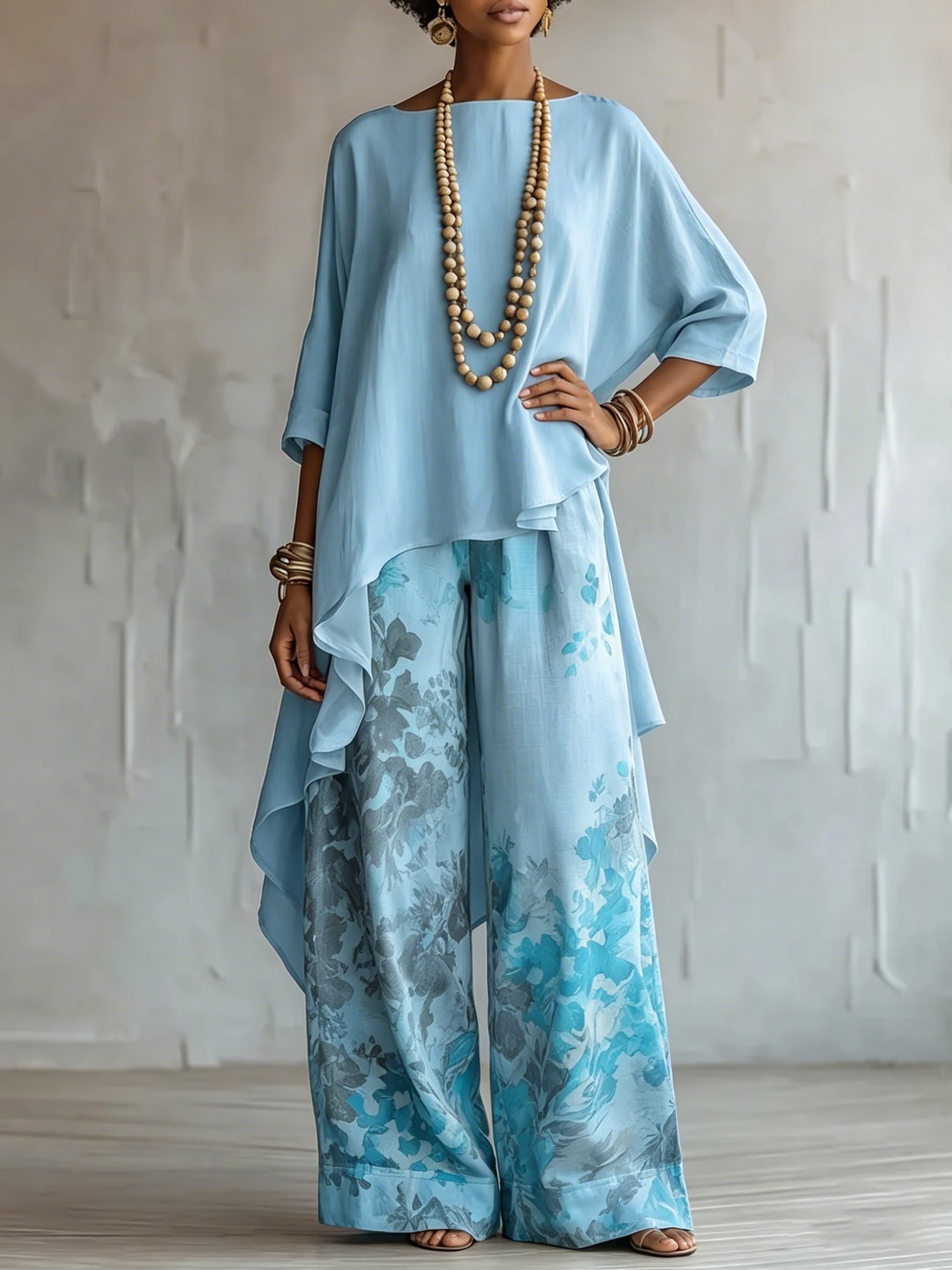 Elegant Artistic Floral Print Two-piece Set