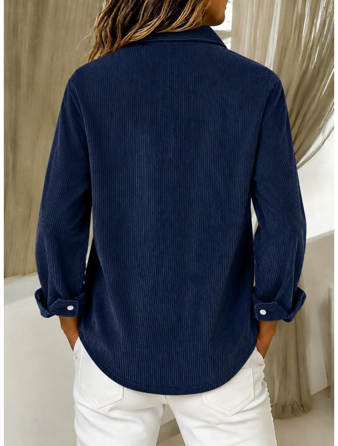 Women's Vintage Corduroy Long Sleeve Shirt Casual Button-Down Shacket with Pockets