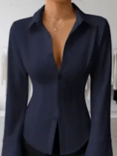 Women's Slim-Fit Button-Down Long-Sleeved Casual Shirt, Suitable for Daily Commuting