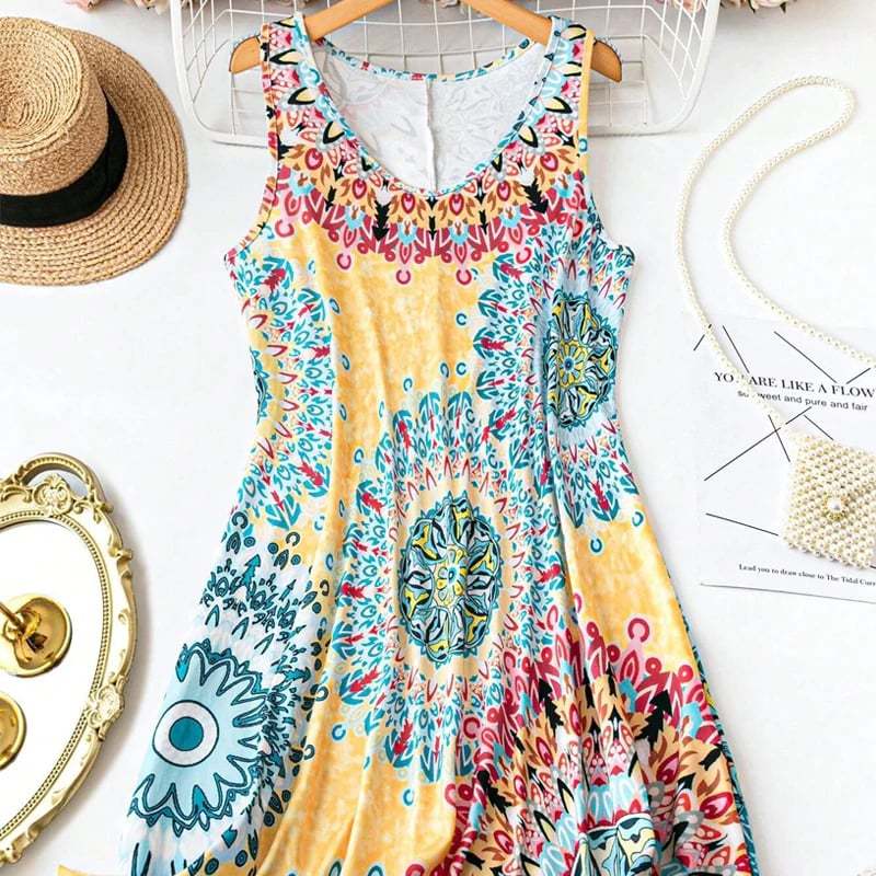 🌸Summer Hot Sale✨Casual Sleeveless A-Line Printed Summer Dress