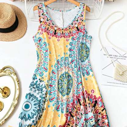 🌸Summer Hot Sale✨Casual Sleeveless A-Line Printed Summer Dress