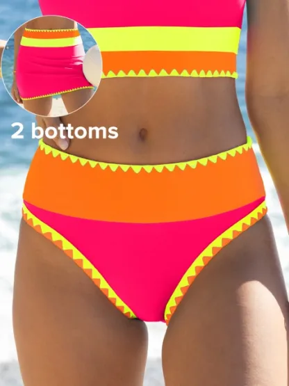 3-Piece Colorblock Bikini Set with Skirt Swimsuit