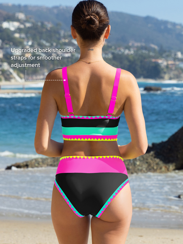 3-Piece Colorblock Bikini Set with Skirt Swimsuit