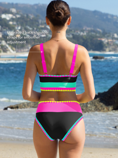 3-Piece Colorblock Bikini Set with Skirt Swimsuit