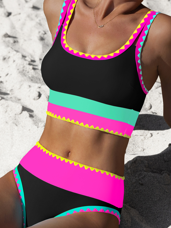 3-Piece Colorblock Bikini Set with Skirt Swimsuit