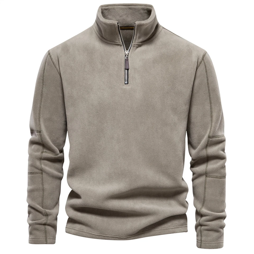 Men's Stand Collar Half Zip Long Sleeve Hoodie Sweatshirt Fleece Pullo
