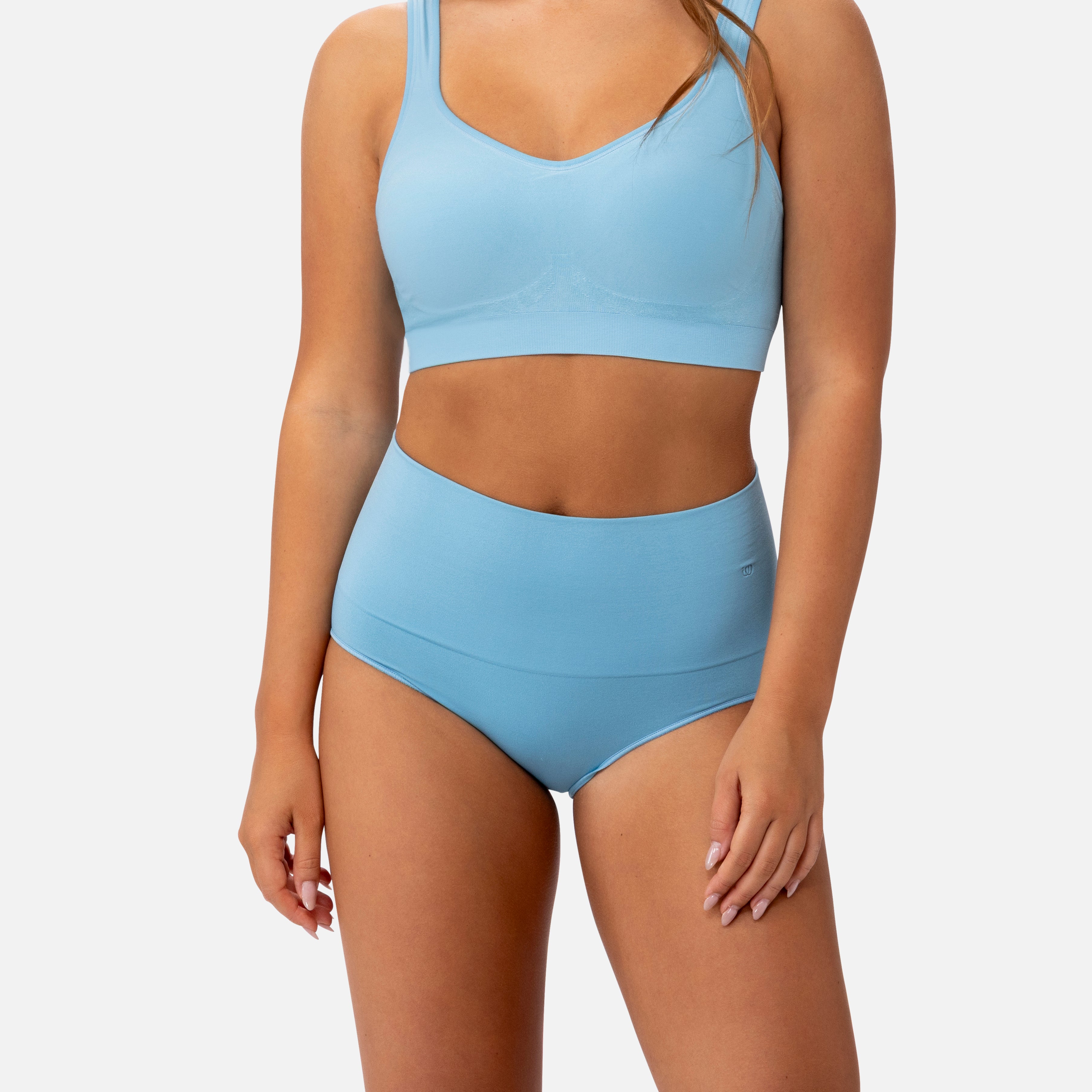 308 Smoothing at Waist Brief &mdash; Milky Blue, front view showing waistband