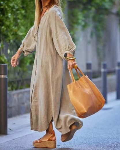 Casual long-sleeved cardigan Maxi dress