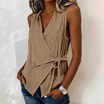 Women's Wrap Tank Top Ruched Tie Side V Neck