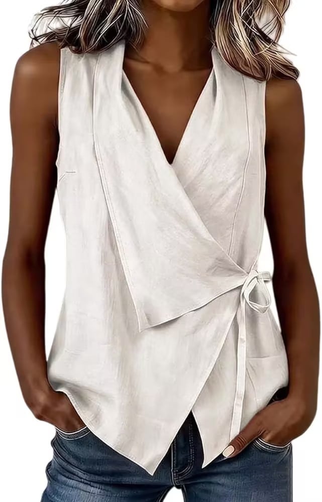 Women's Wrap Tank Top Ruched Tie Side V Neck