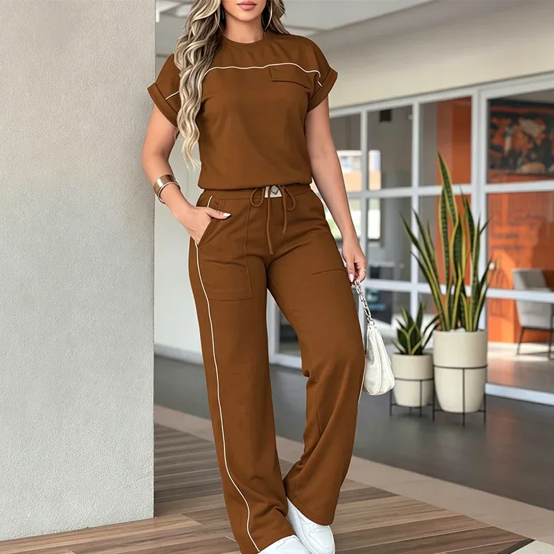 ⏰🔥🔥Women's Casual Short Sleeve Top & Wide Leg Pants Set