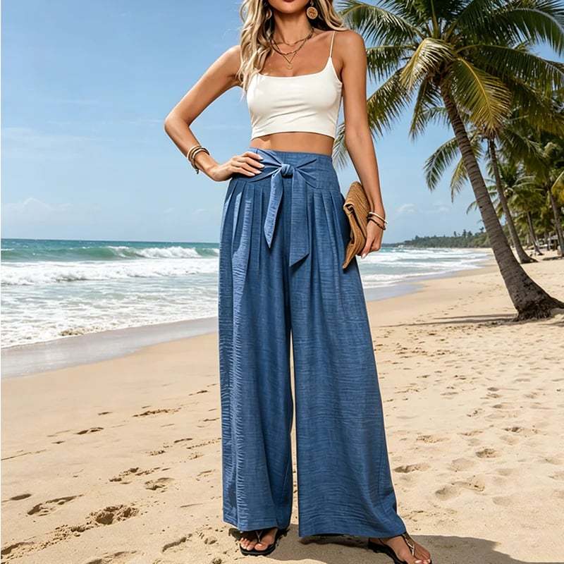 Women's High-Waisted Tie-Front Wide-Leg Pants