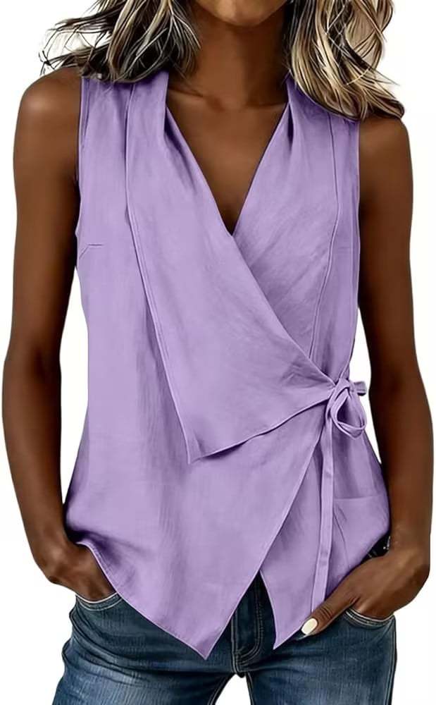 Women's Wrap Tank Top Ruched Tie Side V Neck