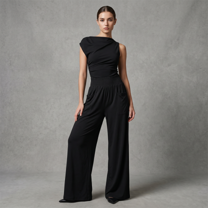 Women's Casual Wide Leg Pants – Milk Silk Fabric & Elastic High Waist 🌸