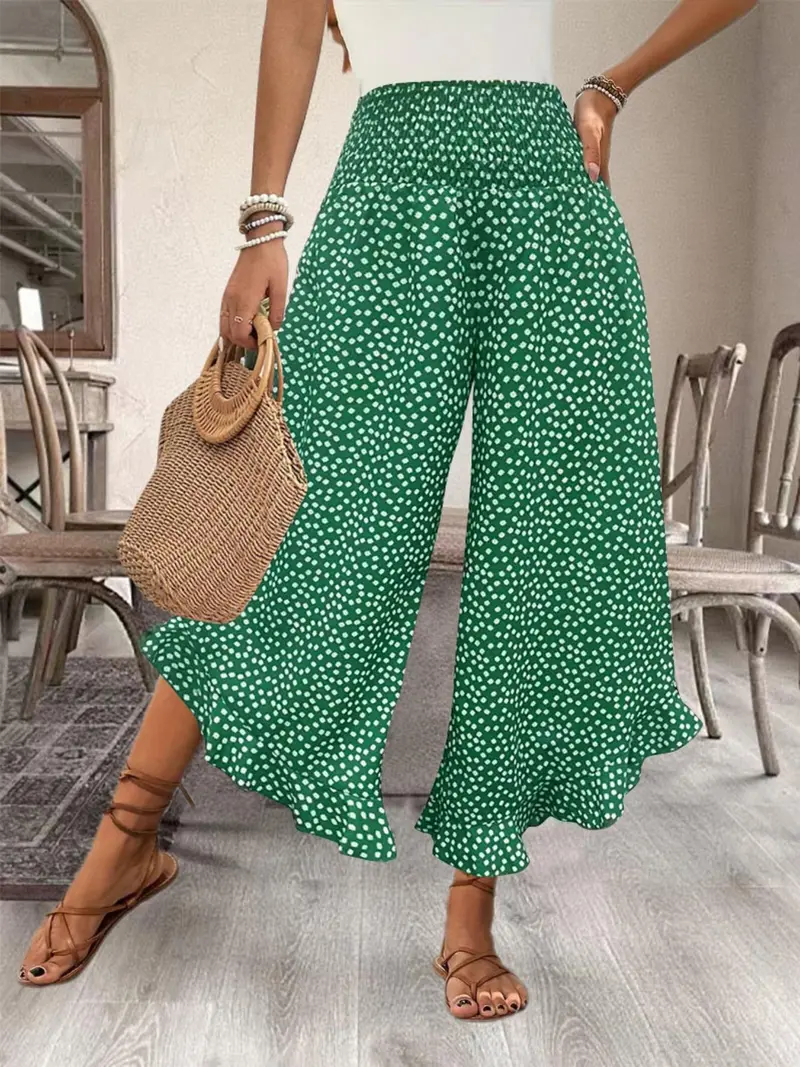 Women's Ditsy Floral Print Wide Leg Pants, Boho Casual Comfy Trousers for Summer, Women's Clothes for Daily Wear