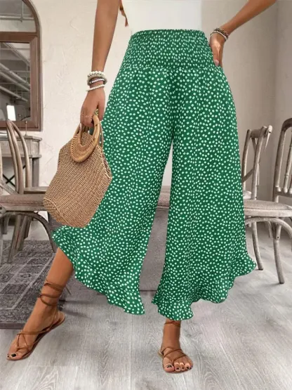 Women's Ditsy Floral Print Wide Leg Pants, Boho Casual Comfy Trousers for Summer, Women's Clothes for Daily Wear