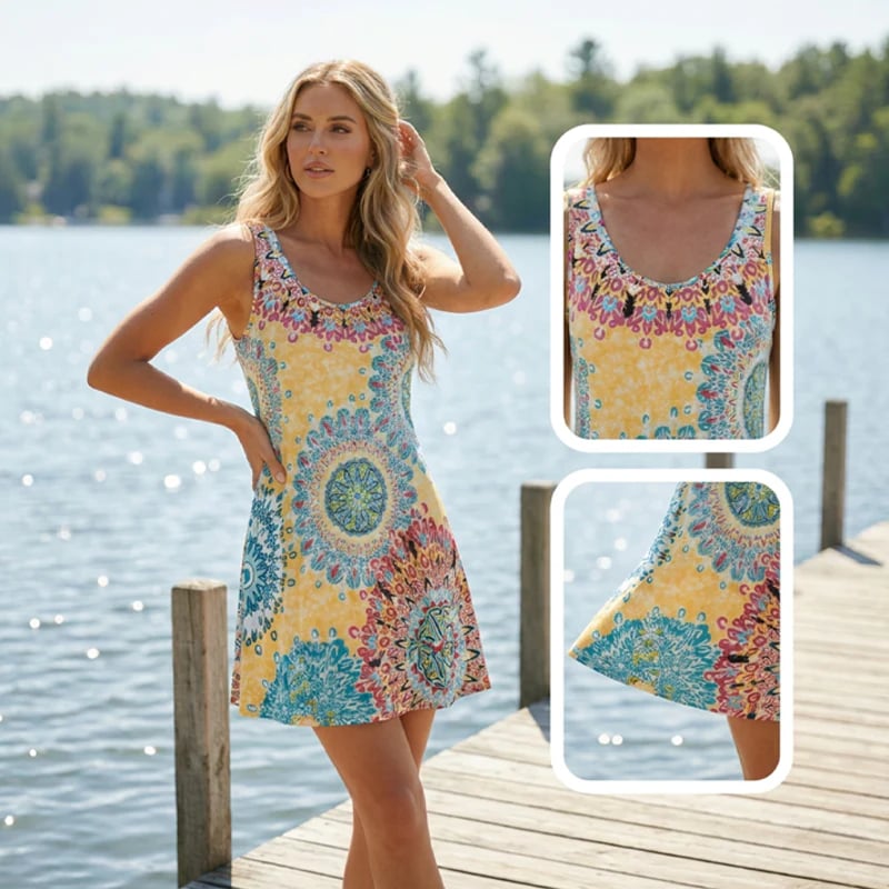 🌸Summer Hot Sale✨Casual Sleeveless A-Line Printed Summer Dress